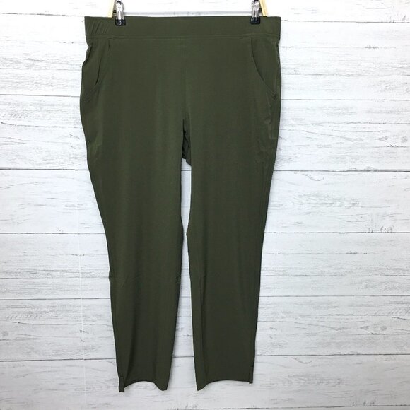 NEW Eddie Bauer Women's Pants Green Escapelite Slim Ankle Elastic Waist Large - Picture 1 of 12